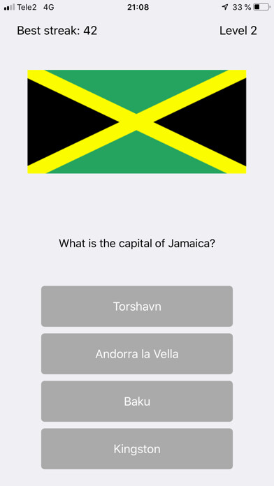 Emulate iPhone app Capital City Quiz World Flags using MyAndroid
