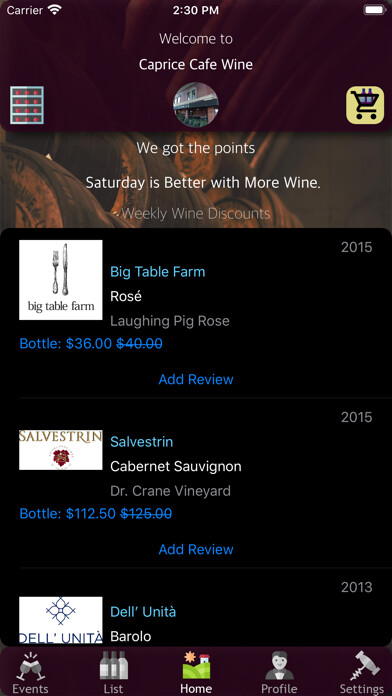 Emulate iPhone app Caprice Cafe Wine using MyAndroid