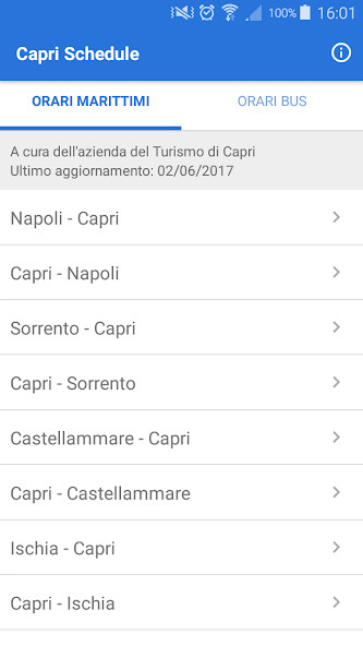 Emulate iPhone app Capri Schedule using MyAndroid