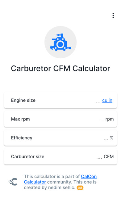 Emulate iPhone app Carburetor CFM - CalCon using MyAndroid