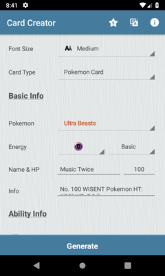 Emulate Android APK Card Creator for Pokemon