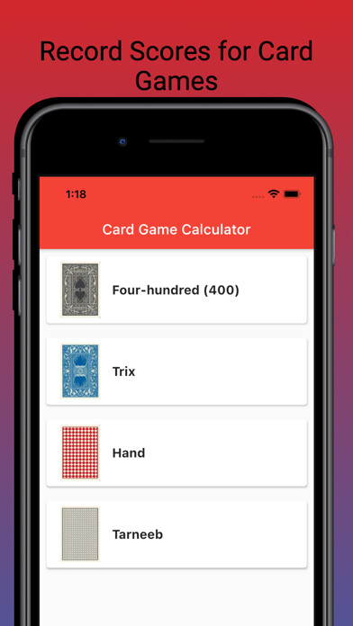 Emulate iPhone app Card Games Calculator using MyAndroid