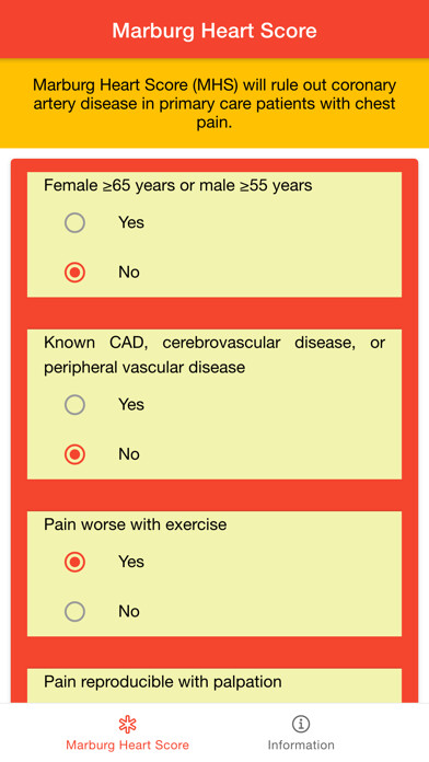 Emulate iPhone app Cardiology Marburg Heart Score using MyAndroid