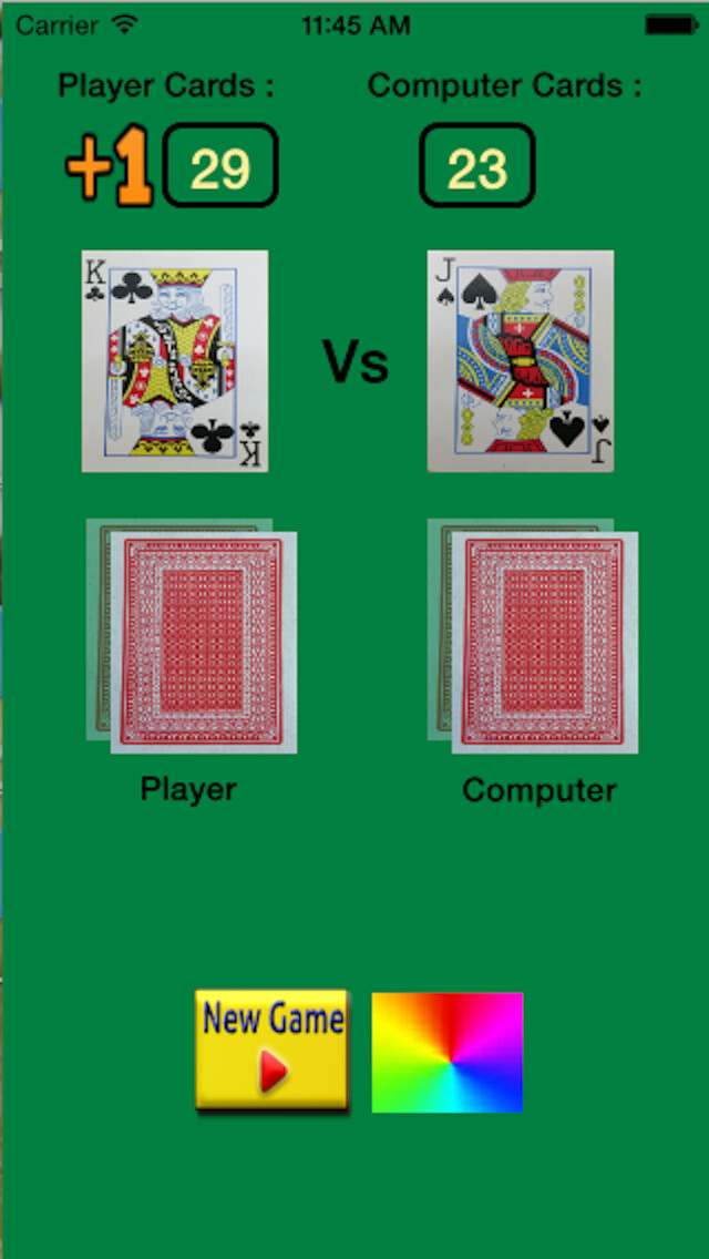 Emulate iPhone app Cards War Free using MyAndroid