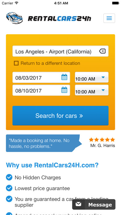 Emulate iPhone app Car hire LAX - Los Angeles USA using MyAndroid