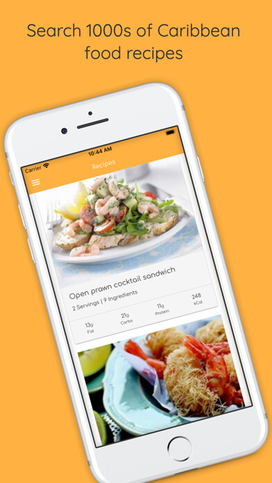 Emulate iPhone app Caribbean Food Recipes using MyAndroid