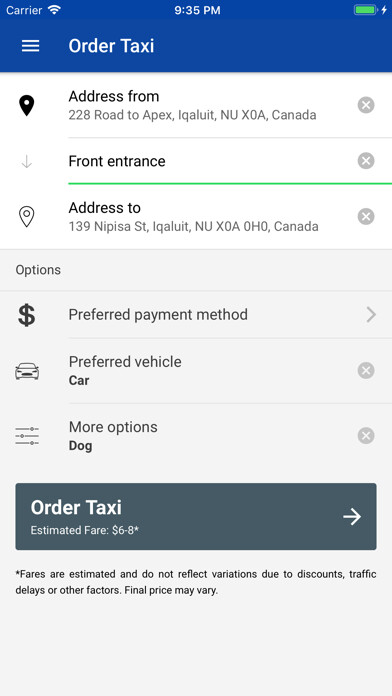 Emulate iPhone app Caribou Cabs using MyAndroid