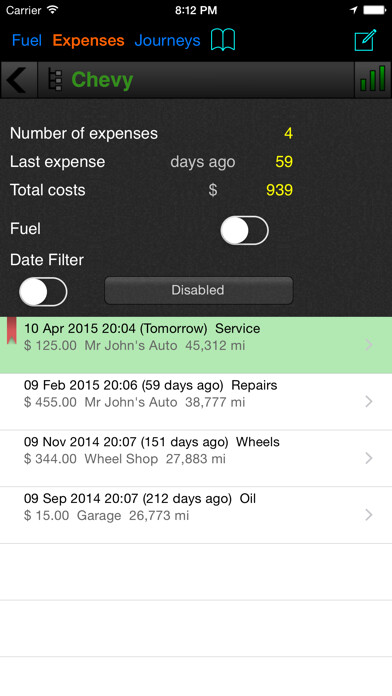Emulate iPhone app Car Logbook using MyAndroid