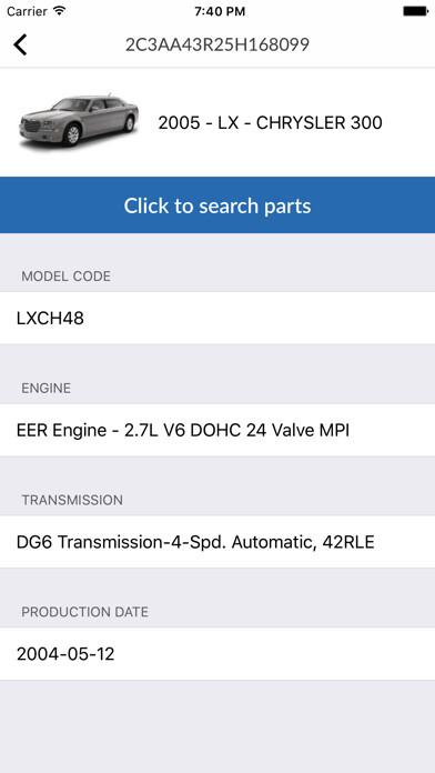 Emulate iPhone app Car Parts for Chrysler - ETK Spare Parts Diagrams using MyAndroid