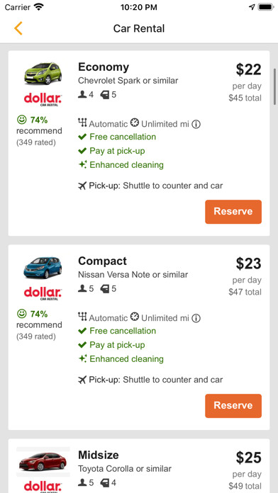 Emulate iPhone app CarRentals.com: Rental Car App using MyAndroid