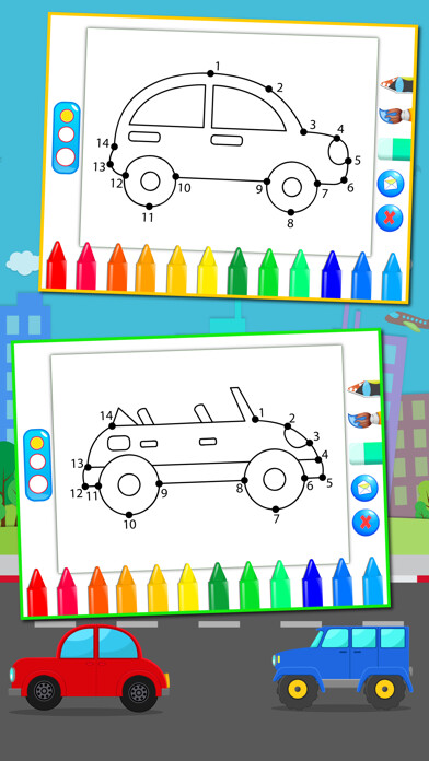 Emulate iPhone app Cars Connect the Dots and Coloring Book free using MyAndroid
