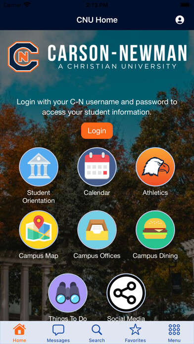 Emulate iPhone app Carson-Newman Go using MyAndroid