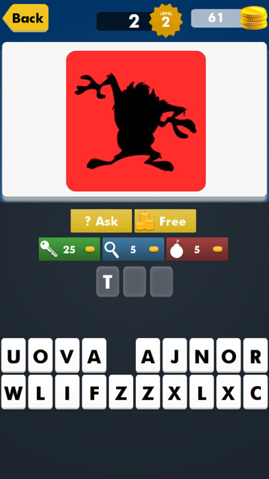 Emulate iPhone app Cartoon Shapes Shadow Quiz Trivia ~ Learn Famous Animation Movie Character Name using MyAndroid