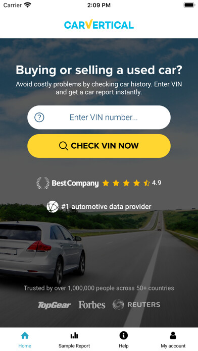 Emulate iPhone app carVertical: Check Car History using MyAndroid
