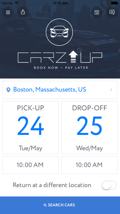 Emulate iPhone app CarzUP - car rental app using MyAndroid