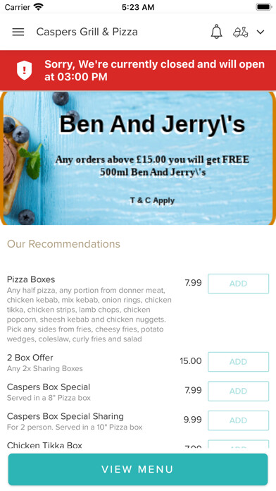 Emulate iPhone app Caspers Grill And Pizza using MyAndroid Emulate iPhone app Caspers Grill And Pizza using MyAndroid