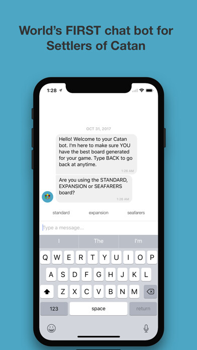 Emulate iPhone app Catan Map Generator Chat Bot using MyAndroid