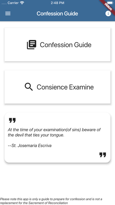 Emulate iPhone app Catholic Confession Guide using MyAndroid