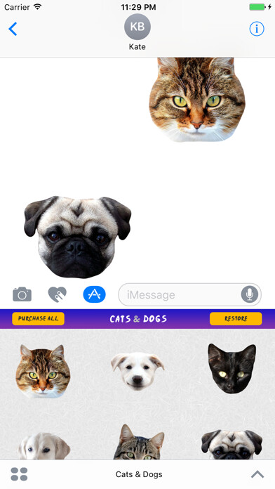 Emulate iPhone app Cats and Dogs Message Stickers using MyAndroid Emulate iPhone app Cats and Dogs Message Stickers using MyAndroid