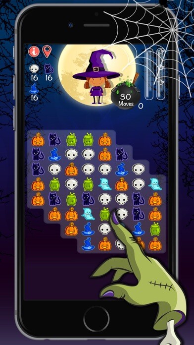 Emulate iPhone app Cats & witches Halloween crush bubble game of zombies using MyAndroid