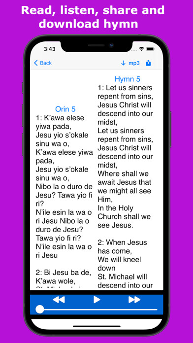 Emulate iPhone app CCC Hymns with Mp3 using MyAndroid