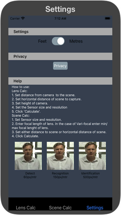 Emulate iPhone app CCTV Lens Calculator using MyAndroid