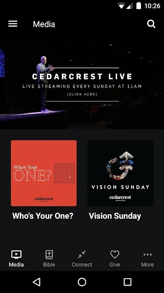 Emulate iPhone app Cedarcrest Church using MyAndroid