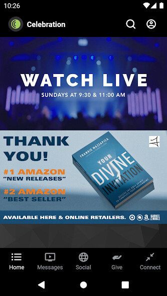 Emulate iPhone app Celebration Church TW using MyAndroid