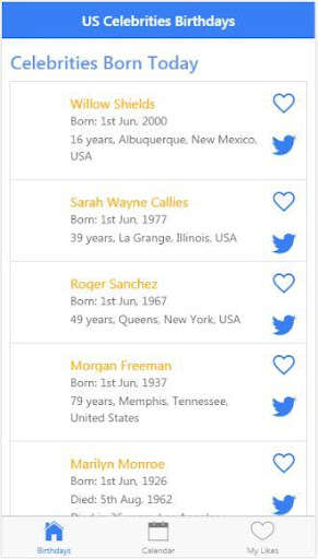 Emulate Android APK Celebrity Birthdays - USA
