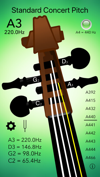 Emulate iPhone app Cello Tuner Professional using MyAndroid