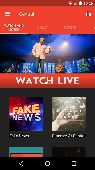 Emulate iPhone app Central Church MD using MyAndroid