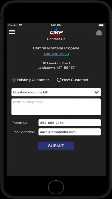 Emulate iPhone app Central Montana Propane using MyAndroid