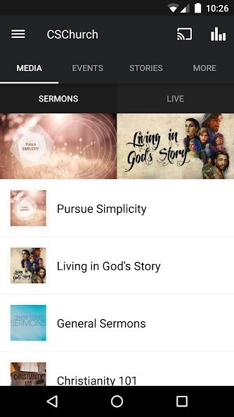Emulate iPhone app Centre Street Church using MyAndroid