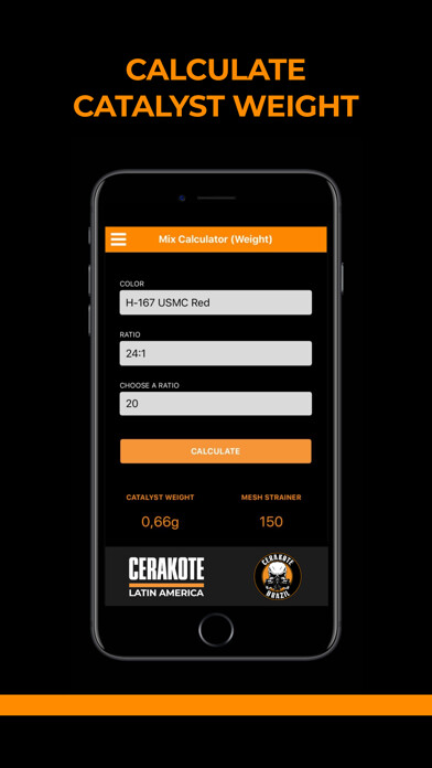 Emulate iPhone app Cerakote Mix Calculator using MyAndroid