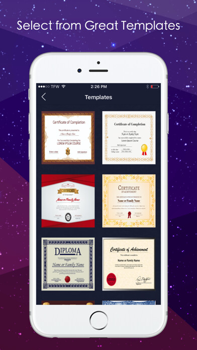 Emulate iPhone app Certificate Diploma Transcript Maker using MyAndroid