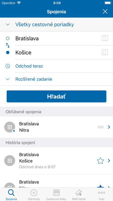 Emulate iPhone app Cestovné poriadky CP using MyAndroid