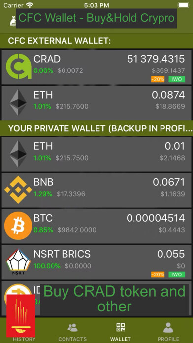 Emulate iPhone app CFC Wallet-Buy&Hold&Earn CRAD using MyAndroid
