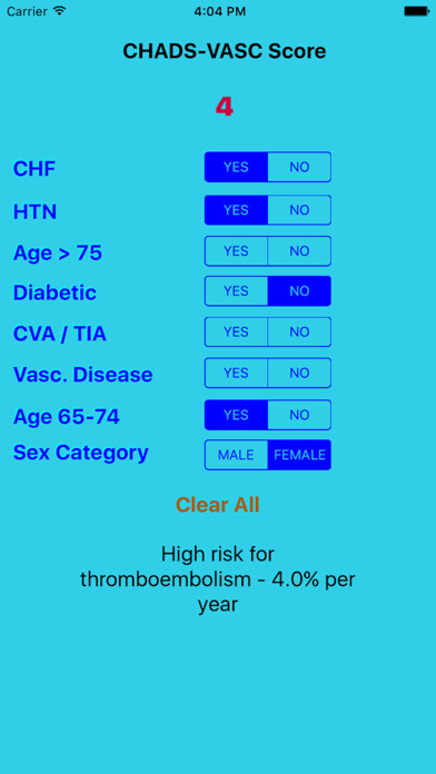 Emulate iPhone app CHADS-VASC Calculator using MyAndroid Emulate iPhone app CHADS-VASC Calculator using MyAndroid