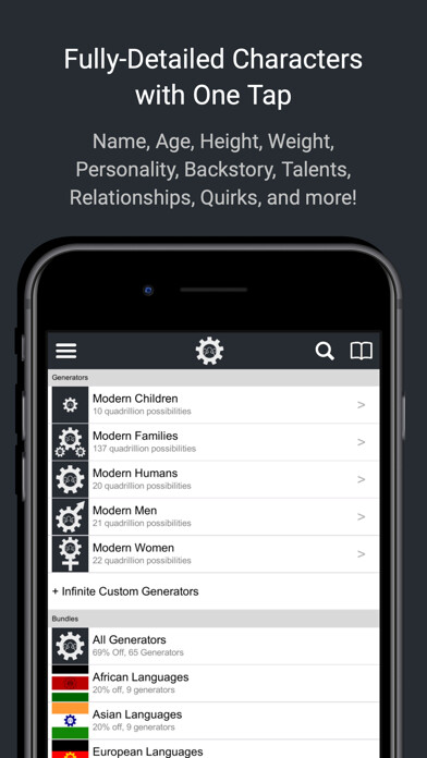 Emulate iPhone app Characterize - Randomize Names using MyAndroid