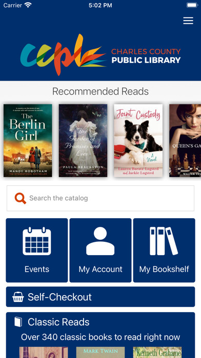 Emulate iPhone app Charles County Public Library using MyAndroid