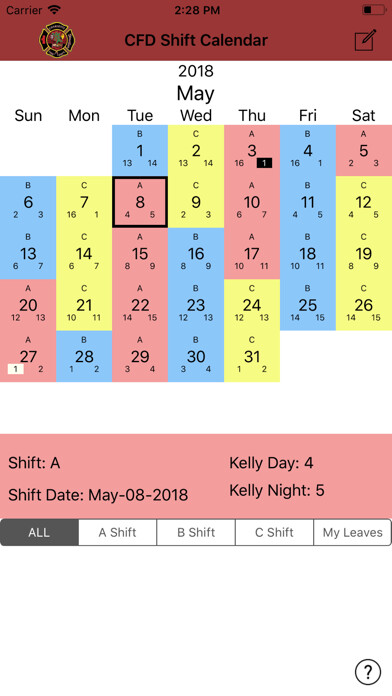 Emulate iPhone app Charlotte Fire ShiftCalendar using MyAndroid