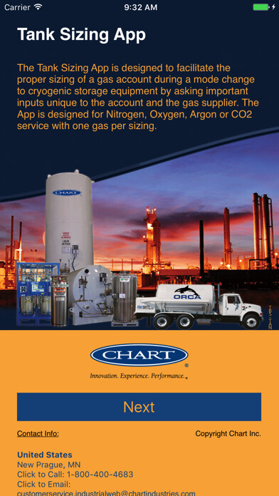 Emulate iPhone app Chart Tank Sizing Calculator using MyAndroid