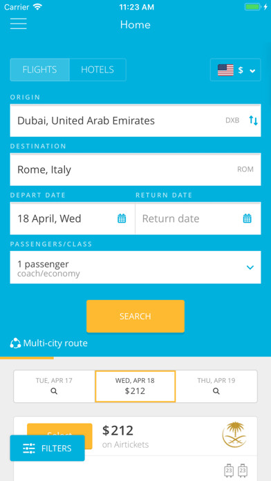 Emulate iPhone app Cheap Flight Choice using MyAndroid