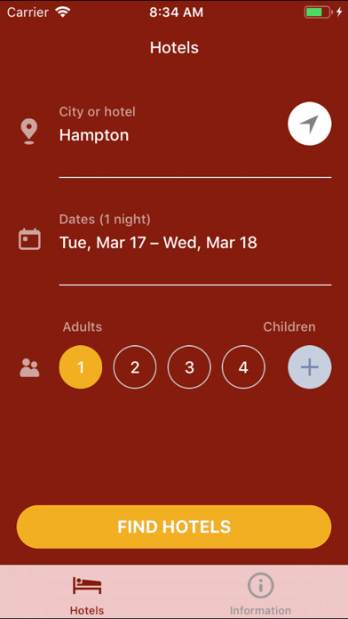 Emulate iPhone app Cheap Hotels Search Online using MyAndroid