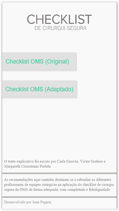 Emulate iPhone app Checklist de Cirurgia Segura da OMS using MyAndroid Emulate iPhone app Checklist de Cirurgia Segura da OMS using MyAndroid
