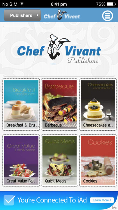 Emulate iPhone app Chef Vivant Lite - iPhone Edition - Customizable, Interactive, Digital Cookbooks and Recipe Channels using MyAndroid
