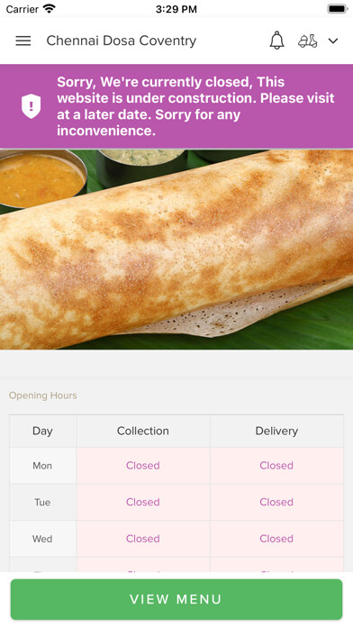 Emulate iPhone app Chennai Dosa Coventry using MyAndroid