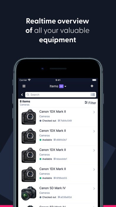 Emulate iPhone app Cheqroom: Equipment Management using MyAndroid