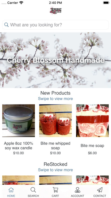 Emulate iPhone app Cherry Blossom Handmade using MyAndroid