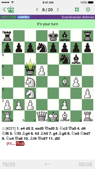 Emulate iPhone app Chess. Scandinavian Defense using MyAndroid